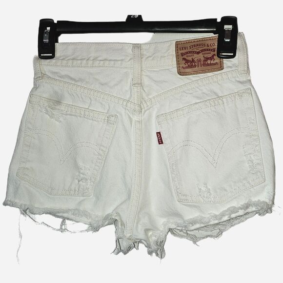 Levi's womens girls white shorts distressed size 24 xxs high waisted micro mini - Picture 2 of 5